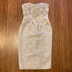 Badgley Mischka strapless tweed dress